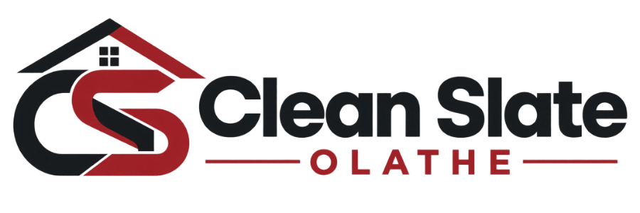 Clean Slate Olathe logo with house icon and red swoosh design